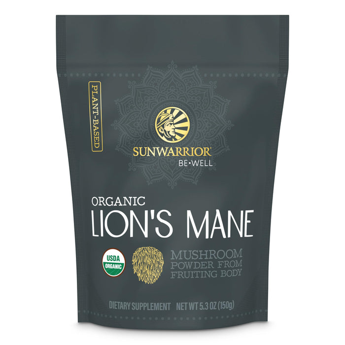 Sunwarrior Lions Mane Supplement Organic Mushroom Powder | Lion's Mane Powder Focus Supplement Mushroom Tea | 150g Pouch 60 Servings | Be Well