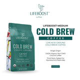 Lifeboost Medium Cold Brew Coffee - Low Acid Coarse Ground Coffee for Cold Brew - Single Origin Non-GMO USDA Organic Cold Brew Coffee Grounds - 3rd Party Tested For Mycotoxins & Pesticides - 12 Ounces