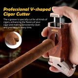 KEJIAR Cigar Lighter with V Cut Cigar Cutter, Jet Flame Refillable Torch Lighters for Smoking, Windproof Gas Butane Lighter, Multifunctional Cigar accessories Pocket Cigar Torch Lighters with Gift Box