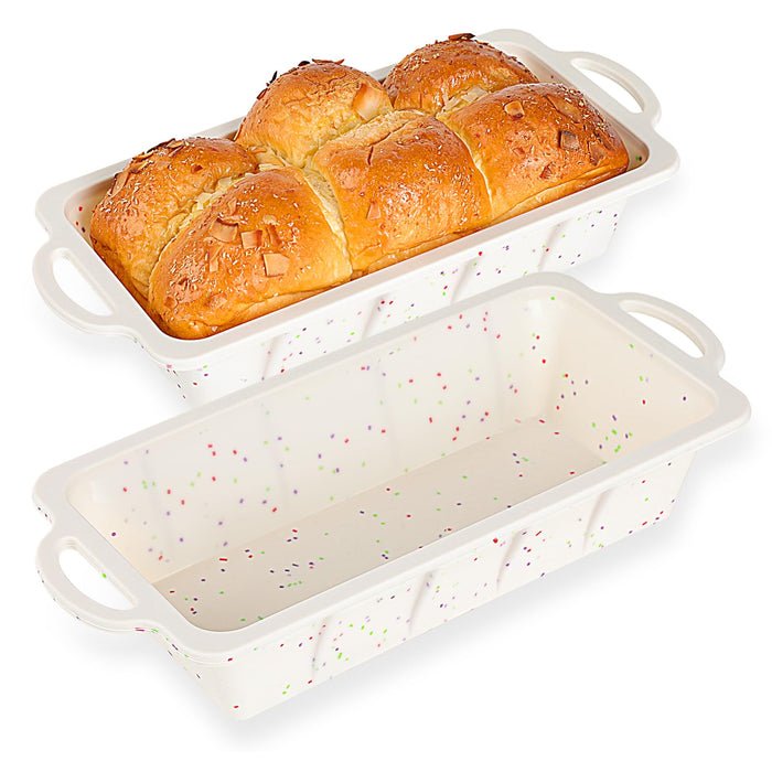 Vinino Silicone Bread Loaf Pan with Metal Reinforced Frame, 9.5 x 5 in Non-stick Silicone 1 lb Loaf Pan for Baking, 2 Pack Durable Bread Pan for Oven Dishwasher Safe - Cream