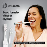 Dr. Emma Electric Flosser, Power Flosser for Adults Kids, Gum Stimulator, Teeth Cleaner, Reusable Flossing Tool with Toothbrush, Water Flosser Alternative, Midnight