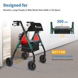 FlyingJoy Folding Rollator Walker with Seat and Extra Wide Backrest, Rollators with All Terrain Large 8-inch Wheels for Seniors, Rolling Walkers with Cup & Cane Holder, Supports up to 300 lbs (Green)
