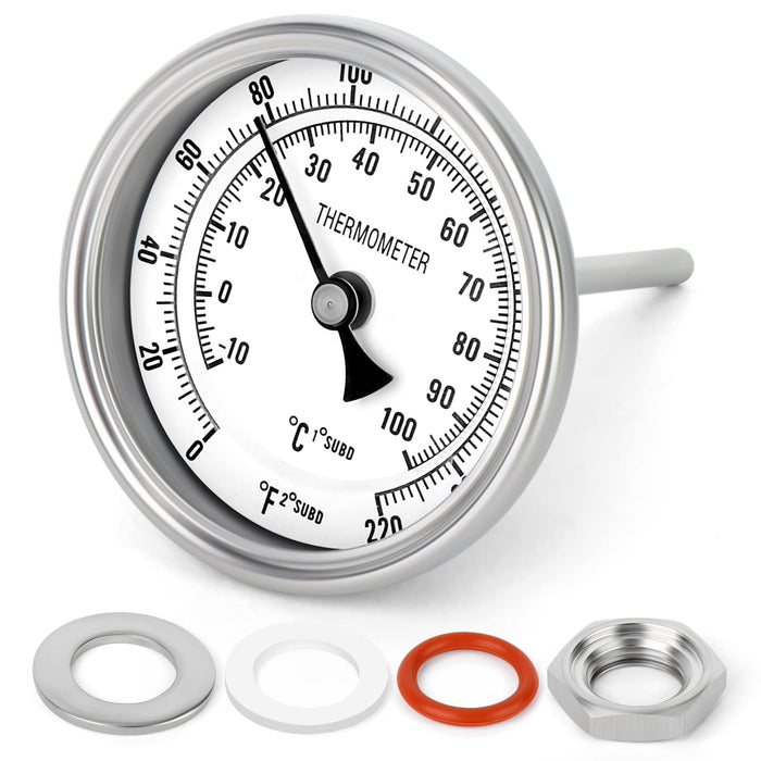 MEANLIN MEASURE 1/2" NPT Bimetal Thermometer for hot Water, boilers, and Pipes，3.3" Dial, 4.4" Stainless steel Stem，Temperature Range 0-220°F/-10-100 ° C, Accuracy 2%,Center Back Mount