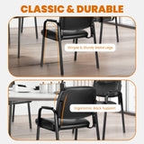 Elevon Waiting Room Chairs No Wheels Set of 2, Leather Stationary Office Reception Guest Chair with Padded Arms for Elderly Desk Conference Room Lobby Table Side Salon