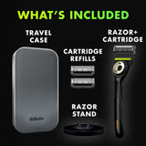 Gillette Labs Razor for Men with Exfoliating Bar Gold Edition, Includes 1 Handle, 3 Razor Blade Refills, 1 Travel Case, 1 Premium Magnetic Stand