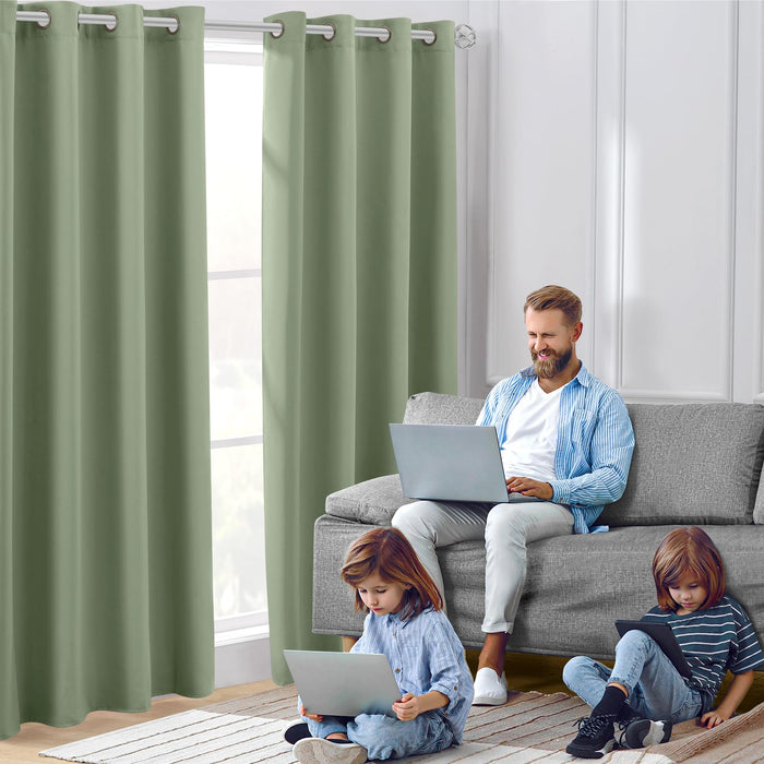 HOMEIDEAS Sage Green Blackout Curtains for Bedroom 52 X 84 Inch Length 2 Panels Set Room Darkening Bedroom Curtains, Soundproof Thermal Grommet Window Curtains for Living Room for Christmas