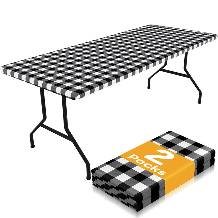 Smiry 6 Foot Picnic Table Cloth 2 Pack, Elastic Fitted Polyester Tablecloth