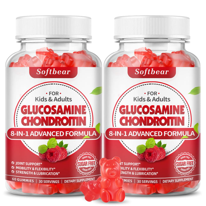 softbear Glucosamine Chondroitin Gummies Sugar Free, Extra Strength Glucosamine Chondroitin Supplement for Natural Joint Support, Raspberry Flavored 120 Count