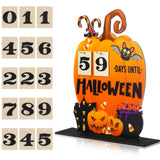 Thinkday Halloween Advent Calendar Halloween Wooden Countdown Calendar Wooden Desk Blocks Calendar to Halloween for Kids Home Classroom Handmade Table Decorations Halloween Gifts (Pumpkin)