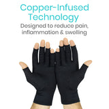 Vive Fingerless Arthritis Gloves for Men & Women Made w/Copper Infused Fabric - Therapeutic Compression for Swelling, Carpal Tunnel, Tendonitis, Edema, & Finger Pain - Comfortable Non-Slip (Large)
