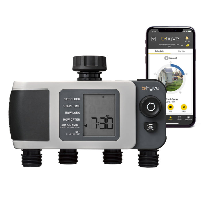 Orbit B-hyve XD 4-Port Smart Hose Watering Timer - App Controlled - Smart WeatherSense - Bluetooth Sprinkler Timer with Remote Control - Multi Outlet Yard Irrigation System - 24634