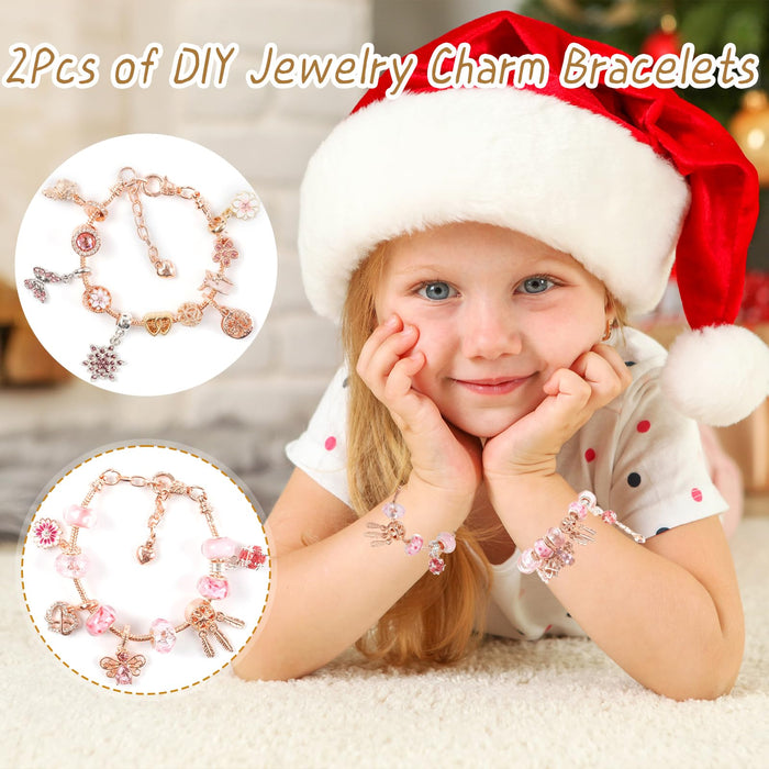 Advent Calendar Charm Bracelets 2024 for Girls, 24 Days Christmas Countdown Calendar with Rose Gold DIY Bracelets Jewelry Making Kit for Xmas Gift Kids Teens Adults