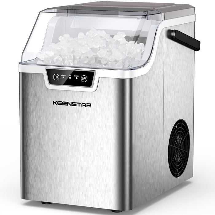 KEENSTAR Nugget Ice Maker Countertop with Handle, Ready in 5 Mins, 40lbs Per Day, Auto-Cleaning, Portable Sonic Ice Machine for Soft Chewable ICES, for Home/Party/RV/Camping with Basket and Scoop