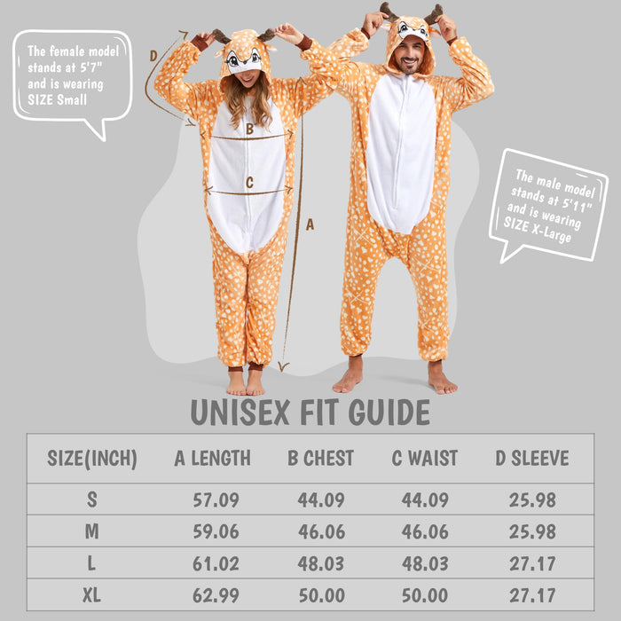 SISKIN Animal Onesie Adult - Deer Halloween Costumes for Women Men Couples Halloween Pajamas Cosplay Animal Onesies S