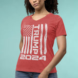 shop4ever Trump Flag 2024 Women's V-Neck T-Shirt X-Large Heather Red