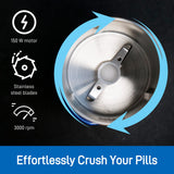 Electric Pill Crusher Grinder - Fine Powder Electronic Pulverizer for Small & Large Medication & Vitamin Tablets - Comes with Pill Organizer, Brush, Spoon, Cloth & Stainless Steel Blades by Pill Mill