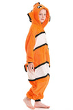 DELEY Unisex Kids Clownfish Onesie Pajamas, Flannel Animal One Piece Costume Sleepwear Halloween Cosplay Homewear Orange White