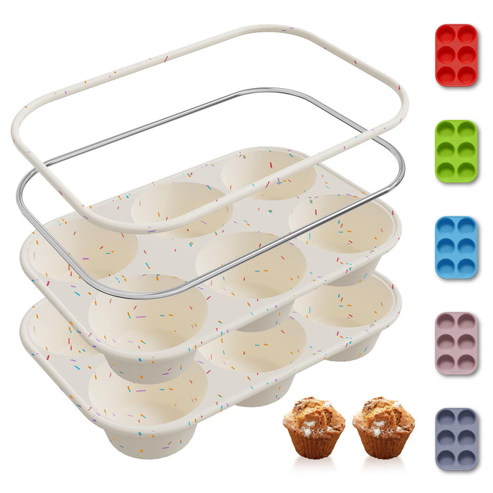 2 Pack 6 Cups Silicone Mini Muffin Pan with Metal Reinforced Frame Silicone Molds Cupcake Cake Baking Pans Cookie Baking Chocoflan Cupcake Mold Cake Molds Kitchen Baking Mom Gift Home Essentials