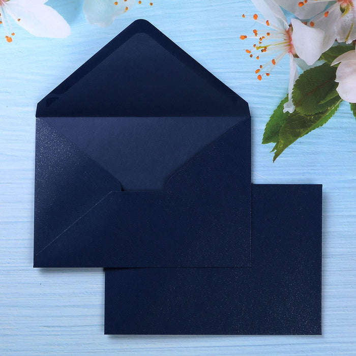 PONATIA 50 Pieces/Pack A7 Envelopes, 5.25 x 7.5'' Shiny Navy BlueEnvelopes for Invitations Cards, Perfect For 5x7'' Wedding Invitation Cards, Christmas Gift Cards Envelopes, 5x7'' Photograh