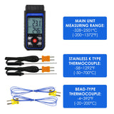 Thermocouple Thermometer Digital Dual Channels K/J type Thermometer with 4 K-Type Thermocouples, -328~2501℉ Measuring Range Temperature Meter HVAC thermometer with Alarm & ADJ Compensation