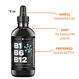 B1 B6 B12 Vitamin Liquid Drops - Nerve, Energy, Brain Support Supplement - Fruity-Like Flavor - Methylcobalamin, Thiamine, Pyridoxine - 60 Day Supply - 2 oz - for Men and Women - Simply Made