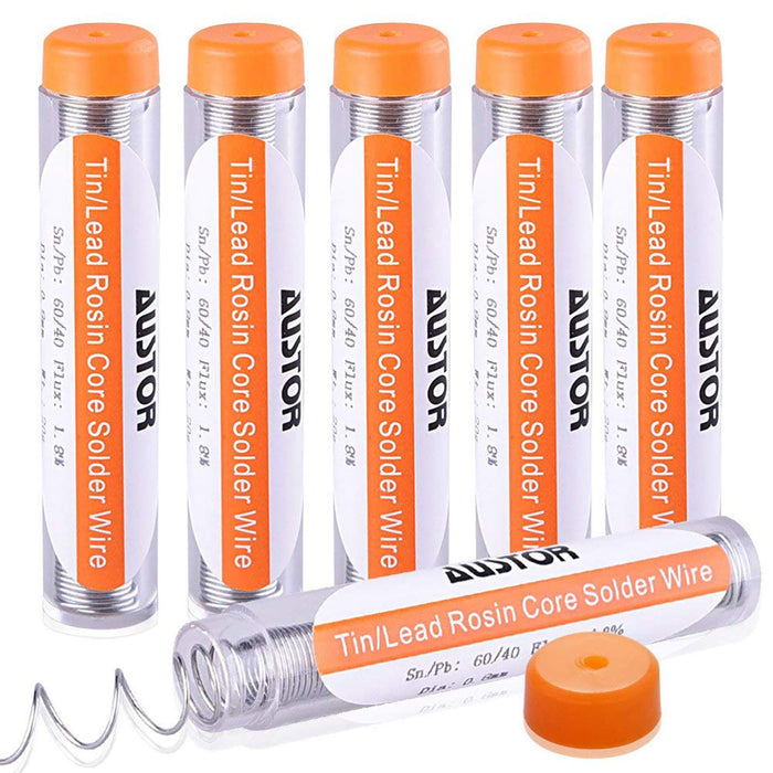 AUSTOR 6 Pack 60-40 Rosin Core Solder, Solder Wire Tin Lead Electrical Soldering Tools Diameter 0.8mm, 20g