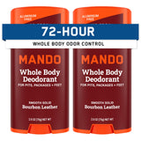 Mando Whole Body Deodorant For Men - Smooth Solid Stick - 72 Hour Odor Control - Aluminum Free, Baking Soda Free, Skin Safe - 2.6 Ounce (Pack of 2) - Bourbon Leather