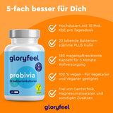 GloryFeel PROBIVIA Probiotics Capsules, 200 Gastro-Resistant Capsules, 18 Bacterial Strains + Inulin with Lactobacillus and Bifidobacterium, Laboratory Tested Production in Germany