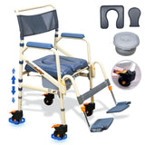 SolutionBased - FSA HSA Eligible - Lightweight Aluminum Folding Rolling Shower Chair for Elderly and Disabled - Rolling Commode Shower Wheelchair - Commode - Handicap Shower Chair with Wheels