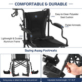 Medwarm Ultralight Transport Wheelchair for Adults & Kids, Weights only 22lbs, Folding Travel Wheelchair with Handbrakes, Detachable Footrests, Swing Away Armrests and 12" Rear Wheels, Black