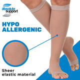 ABSOLUTE SUPPORT - Compression Stockings for Women with Open Toe 20-30mmHg - Sheer Compression Socks for Varicose Veins Circulation, Swelling, Lymphedema, DVT - Beige, Large - A215BE3