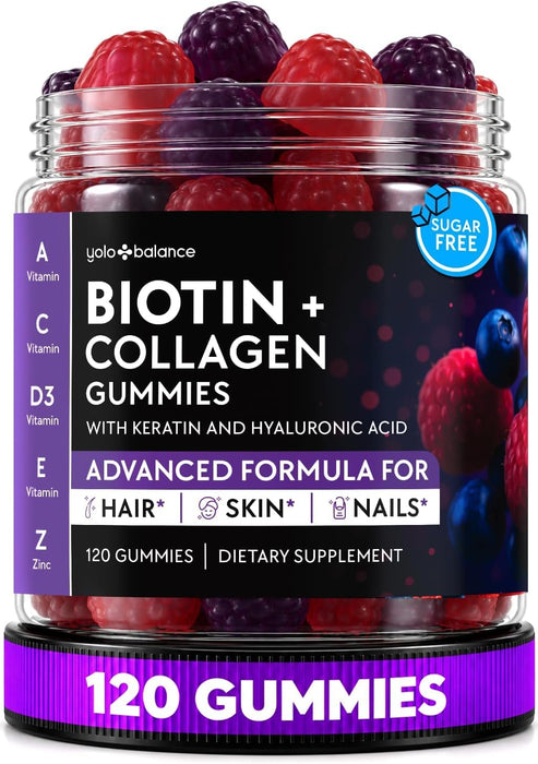 Biotin Gummies 10000mcg - Collagen Keratin - Hair Skin and Nails - Vitamins