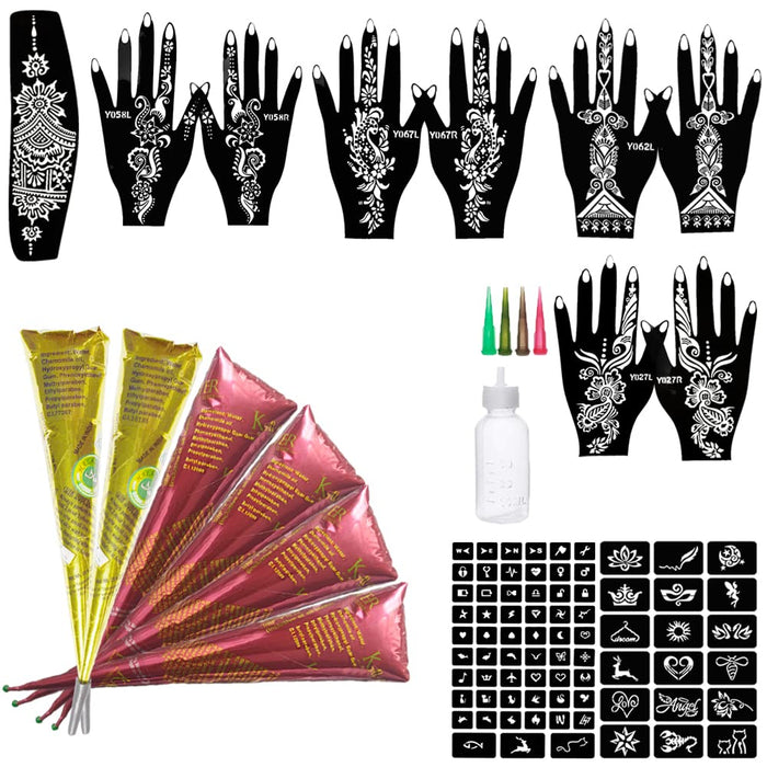 11 Sheets total 84 Tattoo Patterns, 6 Pcs 3 Color (Brown Black Maroon) Temporary Tattoo Kit, Tattoo Stencils Kit