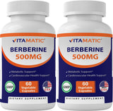 Vitamatic Berberine Supplement 500mg - 60 Vegetable Capsules - Made in The USA - Gluten Free - Non-GMO (2 Bottles)