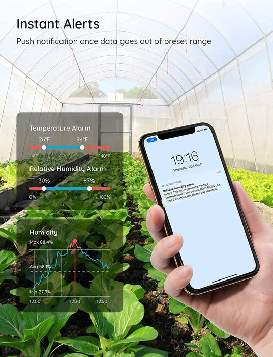 Govee Hygrometer Thermometer H5075, Bluetooth Indoor Room Temperature Monitor Greenhouse Thermometer with Remote App Control, Notification Alerts, 2 Years Data Storage Export,LCD