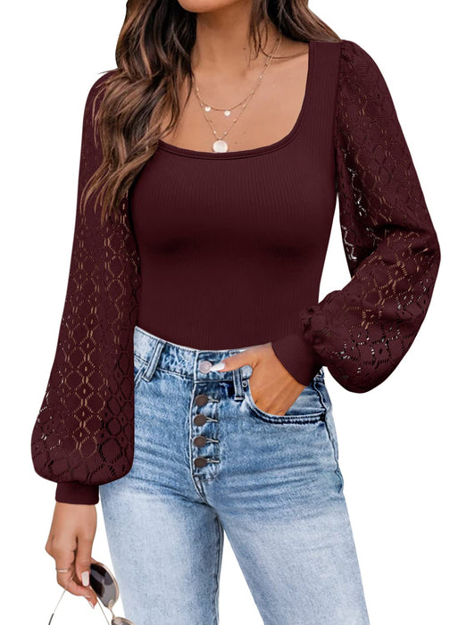 DOROSE Womens Mesh Long Sleeve Tops Dressy Casual T Shirts Blouses Going Out Christmas Burgundy M