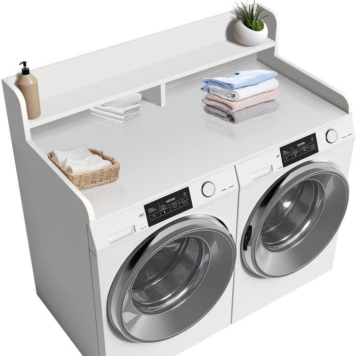 CXNGD 2-Tier Washer and Dryer Countertop, Wooden Washer Dryer Countertop, 27.5" Depth X 54" Laundry Countertop Over Washer and Dryer for Folding Clothes Over Washer and Dryer (White)