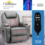 Flamaker Power Lift Recliner Chair PU Leather with Massage for Elderly Ergonomic Lounge Chair Classic Single Sofa with 2 Cup Holders Side Pockets Home Theater Seat (Leather, Gray)