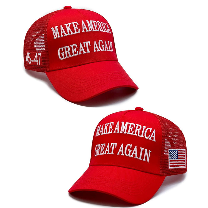 Trump Hat 2024 MAGA Hat 45 47 Hat Embroidered Make America Great Again Hats Trump Slogan with USA Flag Mesh Cap Donald Trump Merchandise Gift for Women Men (Red)