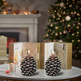 Wondise Flameless Candles with Timer, Battery Operated Flickering 3D Wick Real Wax Pine Cone Candles for Christmas Indoor Decoration, Set of 2(D3.5 x H6 Inch)