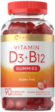 Carlyle Vitamin D3 + B12 Complex Gummies | 90 Count | Vegetarian, Non-GMO, and Gluten Free Formula | Strawberry Flavor Supplement