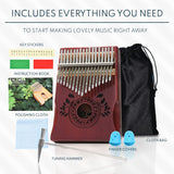 UNOKKI Kalimba 17 Key Thumb Piano, Portable Mahogany Mbira Finger Piano with Instruction, Carrying Bag, Tune Hammer, Holiday Gift for Kids & Adults on Christmas & Thanksgiving (Cherry)