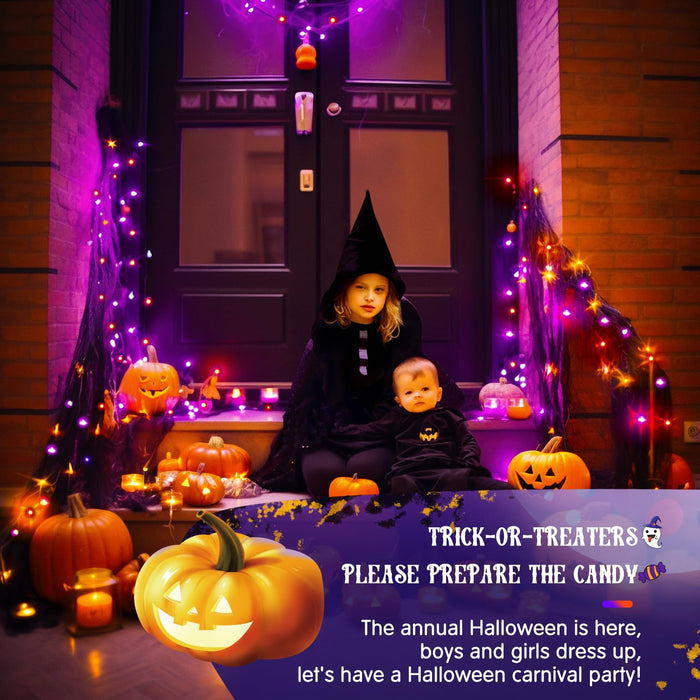 JMEXSUSS Orange and Purple Solar Halloween Lights, 2 Pack Each 100 Led Solar String Lights Outdoor Waterproof for Halloween Tree Christmas Decoration