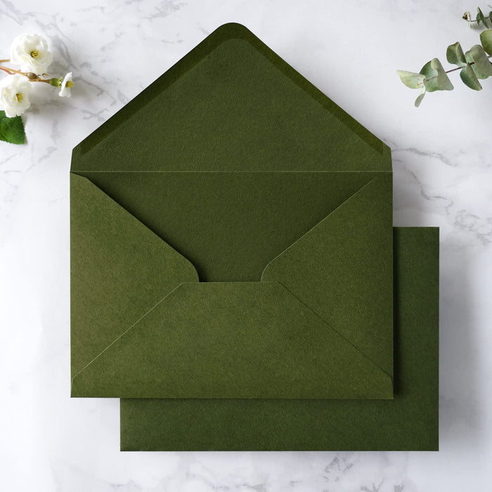 PONATIA 50 PCS/Pack A7 Envelopes, 5.25 x 7.5'' Olive Green Envelopes For 5x7'' Weddings Invitation Cards, Christmas Gift Cards Envelopes, Acrylic Invitations, Photos and Any 5x7" Inserts