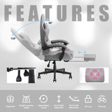 Dowinx Gaming Chair Fabric with Pocket Spring Cushion, Massage Game Chair Cloth with Headrest, Ergonomic Computer Chair with Footrest 290LBS, Pink and Grey