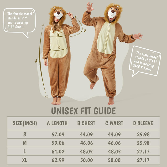 SISKIN Animal Onesie Adult - Lion Halloween Costumes for Women Men Couples Halloween Pajamas Cosplay Animal Onesies M