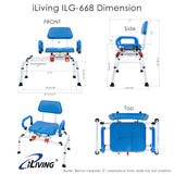 iLIVING ILG-668 Tub Transfer Bench Shower Chair for Inside Shower with Easy Access Swivel Padded Seat and Pivoting Arms, and Adjustable Height for Handicap and Seniors, Blue