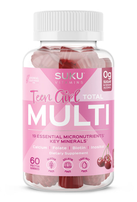 SUKU Vitamins Teen Girl Gummies – Sugar Free Vegetarian Gummy Vitamins Supplement with 19 Essential Nutrients Strengthens Bones, Muscles, Enhances Energy & Skin Health – Cherry Flavor (60 Count)