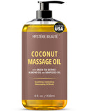 MYSTÉRE BEAUTÉ Coconut Massage Oil for Massage Therapy, Therapeutic Massage, Skin Hydrating & Revitalizing, Provides Soothing Relief, Aromatherapy Benefits, Excellent for All Skin Types - 8 fl oz