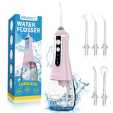 GENKENT Water Dental Flosser Cordless for Teeth Cleaning 300ML Dental Oral Irrigator 3 Modes 5 Tips Rechargeable Waterproof Electric Flossing for Home Travel (Pink)